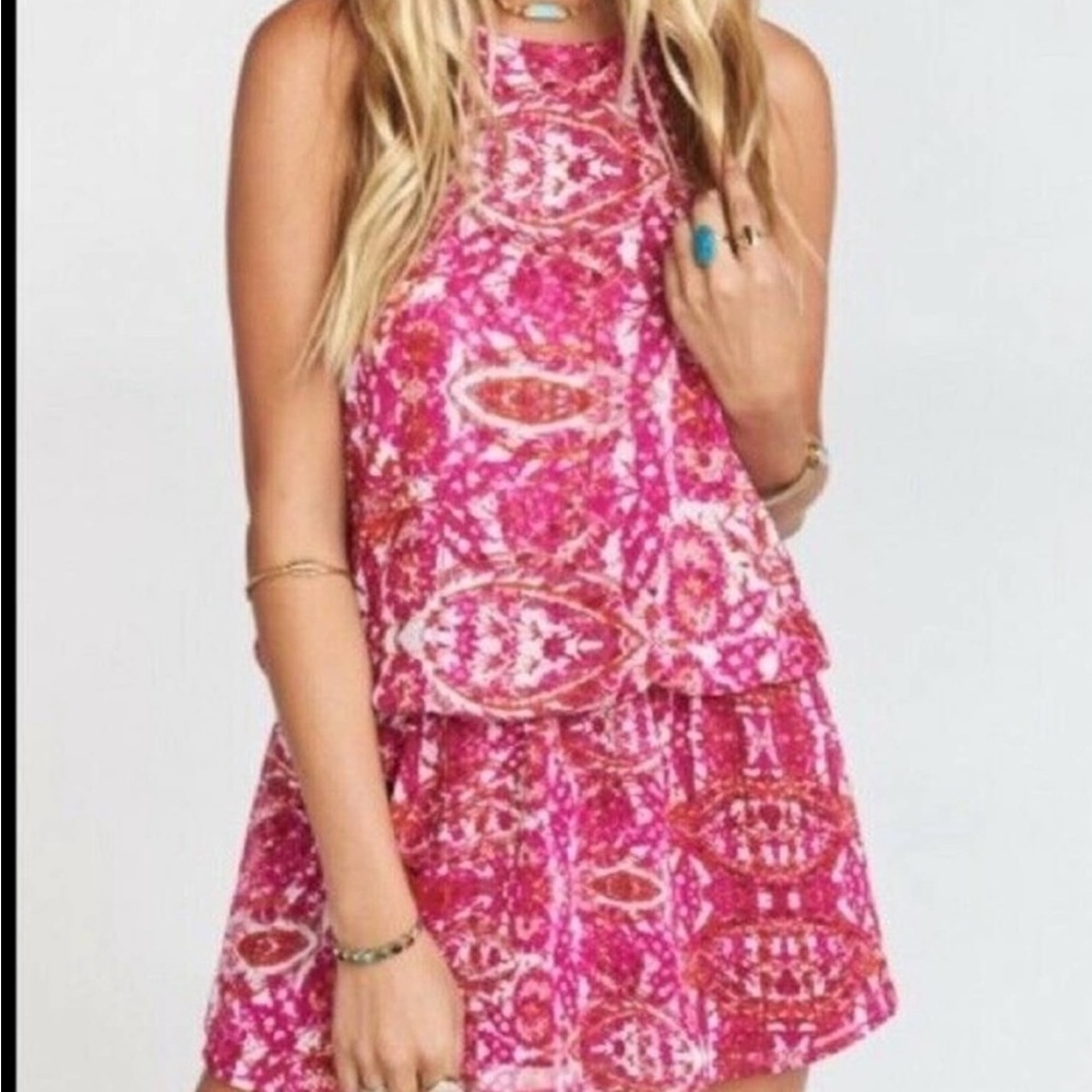 Pink Patterned Halter Neck Show Me Your MuMu Dress, Size small